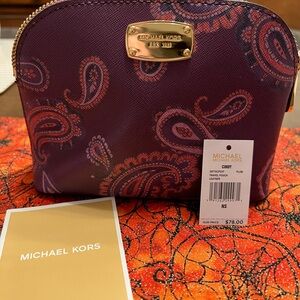 NWT Michael Kors Burgundy Cosmetic Bag with Gold Accents